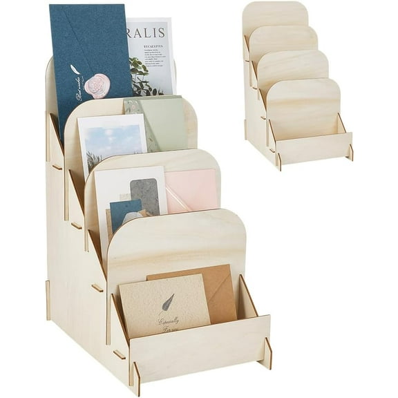 4 Tier Greeting Card Display Stand Wooden Multi Purpose Portable Sticker Stationery Organizer Counter Retail Rack for Vendors Art Print Craft Market Table Display Showcase