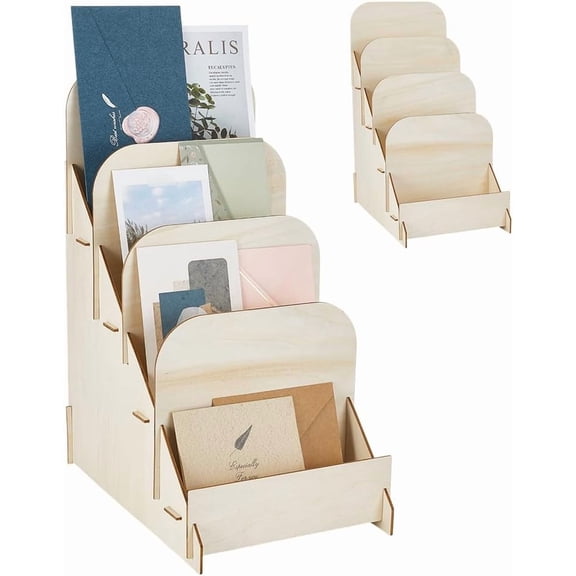 4 Tier Greeting Card Display Stand Wooden Multi Purpose Portable Sticker Stationery Organizer Counter Retail Rack