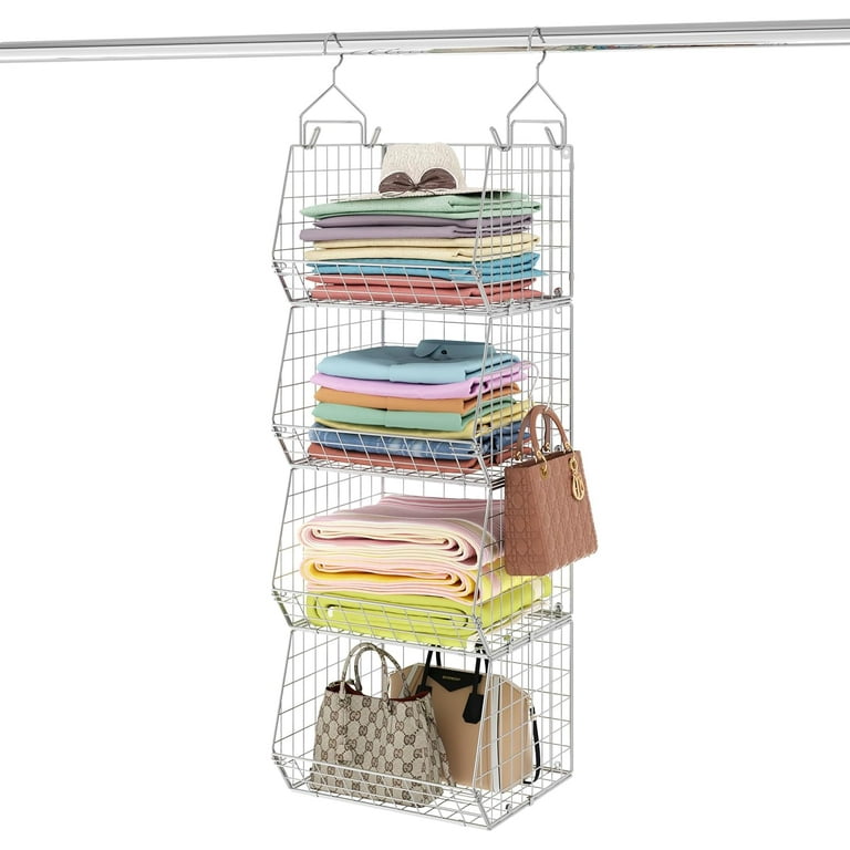 4 Tier Hanging Closet Organizer Clothes Hanging Shelves with 5 S Hooks x Cosrack Closet Organization and Storage Wire Basket Bins Walmart