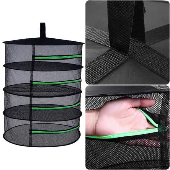 4-Tier Hanging Drying Net Rack – Breathable Mesh Herb & Plant Dryer with Zipper, Foldable Garden Storage Organizer for Hydroponics