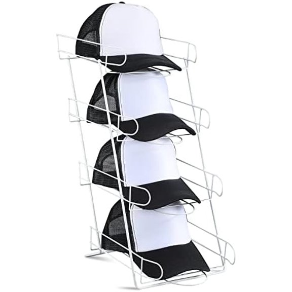 4 Tier Hat Display Stand Wire Countertop Hat Display Rack boutique Baseball Cap Rack for Retail, Table Top, Bedroom, Entryway(White)