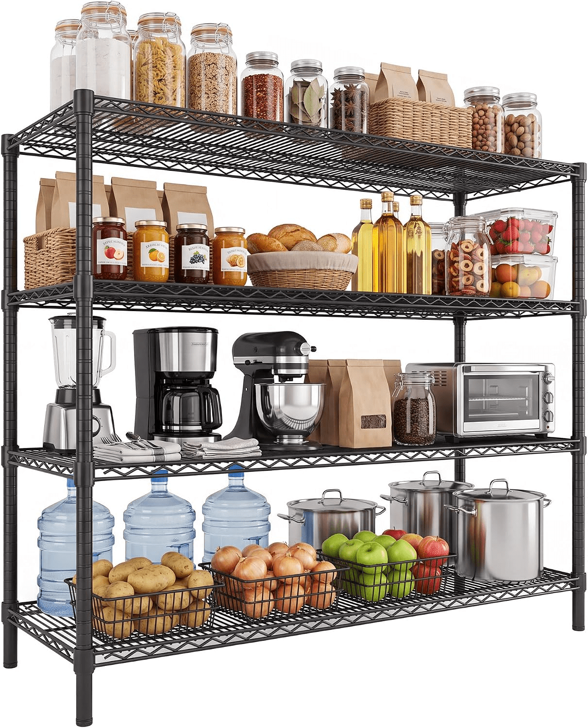 4-Tier Heavy Duty Adjustable Metal Storage Shelves, 2600LBS Capacity ...