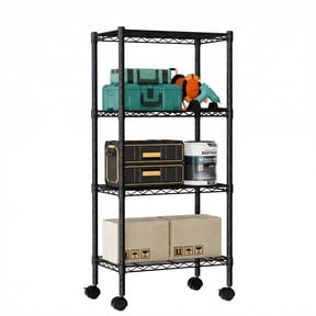 EDX 4 Tier Heavy Duty Adjustable Wire Shelving with Wheels, Storage Racks for Garage Kitchen Pantry Laundry Office, Easy Assembly, 23"W x 13"D x 48"H, Black