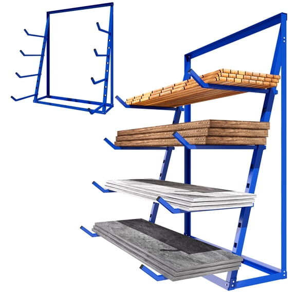 4-Tier Heavy Duty Alloy Steel Lumber Storage Rack, 2400LBS Capacity Freestanding Adjustable Rustproof Pipe Shelf, Blue Organizer for Automotive Repair Shops