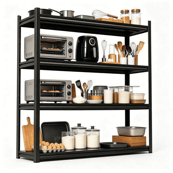4-Tier Heavy Duty Baker's Rack, Metal Kitchen Storage, Rust-Resistant Microwave Stand, Adjustable Shelving Unit, 2500lb, Thickened Panel, Sturdy Shelf for Pantry Bakery Whole House