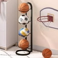 thumbnail image 1 of 4-Tier Heavy-Duty Basketball Storage Rack with Hoop - Portable Ball Organizer Stand for Sports Equipment, 1 of 9