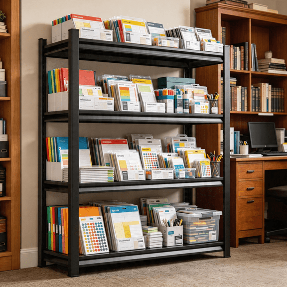 4-Tier Heavy Duty Black Metal Office Shelving Unit, Steel Storage Rack with Adjustable Height, Double Column Thickened Panels 2000lbs Capacity, Tool-Free Setup for Office Basement Bedroom