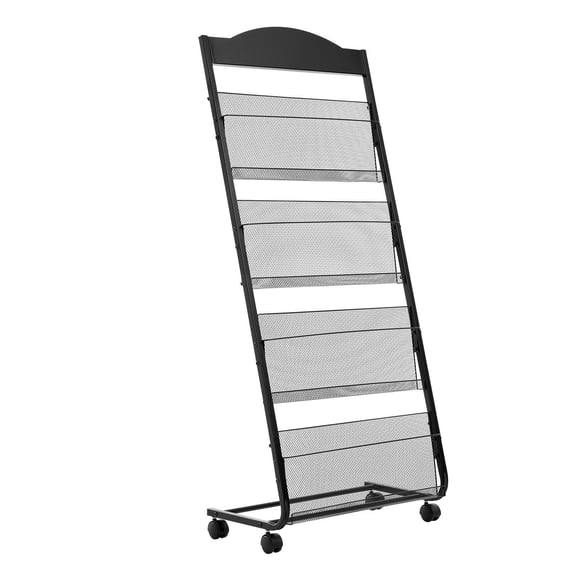 4 Tier Heavy Duty Brochure Display Rack with Wheels Movable Floor Standing Magazine Holder for Shop Office Exhibition Craft Fair