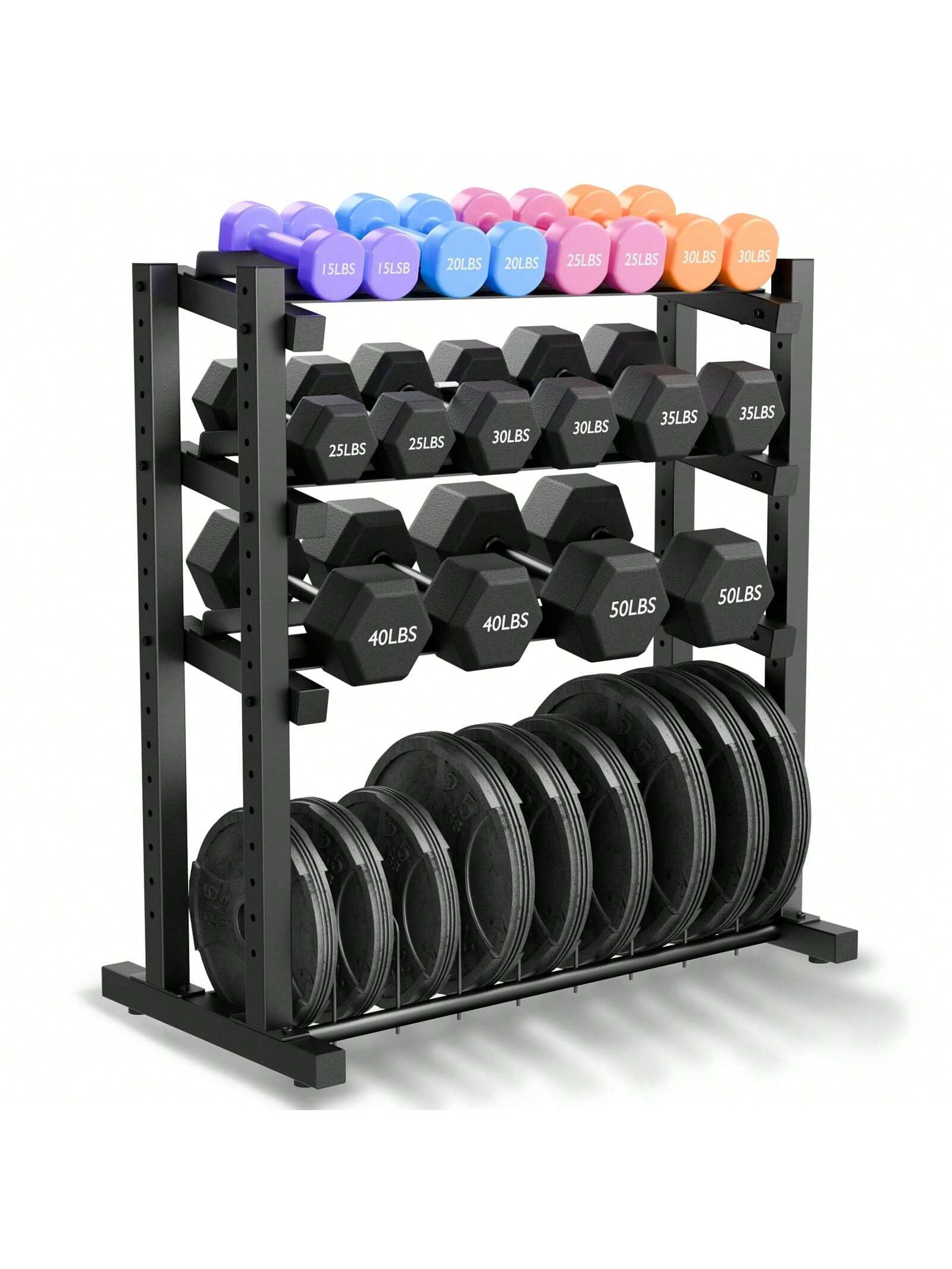 4-Tier Heavy-Duty Dumbbell Rack, 1100 lbs Capacity, Adjustable Steel Frame