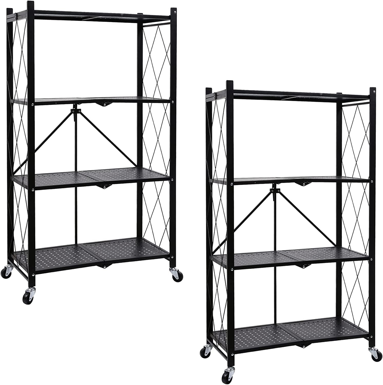 4Tier Heavy Duty Foldable Metal Rack Storage Shelving Unit with Wheels