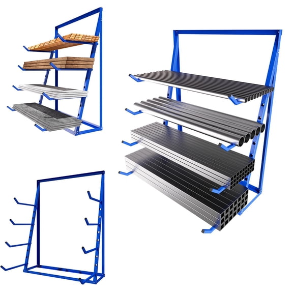 4-Tier Heavy Duty Horizontal Storage Rack, 1000 lbs Load Capacity Steel Lumber Organizer, Adjustable Pipe & Bar Support Shelf for Garage, Workshop, Basement, Pantry