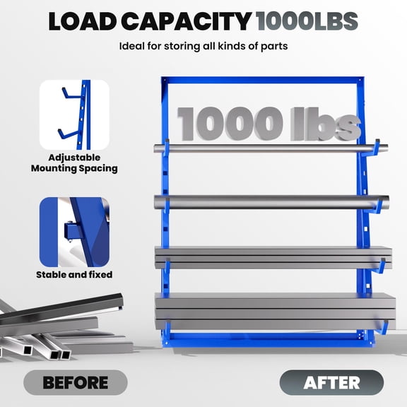 4-Tier Heavy Duty Lumber Rack, 2000 lbs, Pipe Organizer, Adjustable, Waterproof & Rustproof, for Garage & Workshop, Blue
