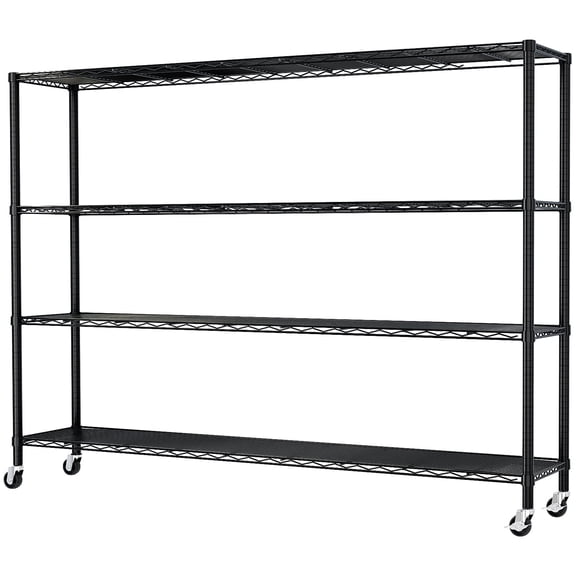 4 Tier Heavy Duty Metal Wire Shelving with Wheels, 1600 lbs Capacity Garage Storage Rack, Rolling Industrial Storage, Adjustable Commercial Shelves for Kitchen, Warehouse, 60"x18"x67", Black