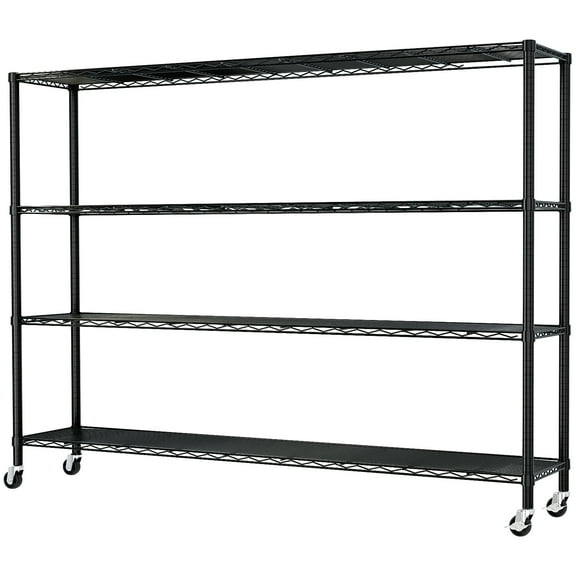 4 Tier Heavy Duty Metal Wire Shelving with Wheels, 1600 lbs Capacity Garage Storage Rack, Rolling Industrial Storage, Adjustable Commercial Shelves for Kitchen, Warehouse, 60"x18"x67", Black