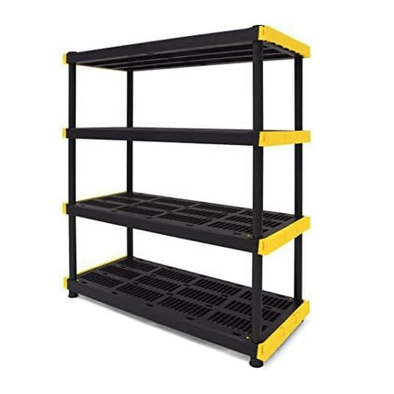 4-Tier Heavy Duty Rack Shelf, Plastic Storage Shelving Unit, Modular Rack Organization, 200lbs/shelf for Tool Shed, Indoor, Storage Room (55”H x 48”W x 20”D)