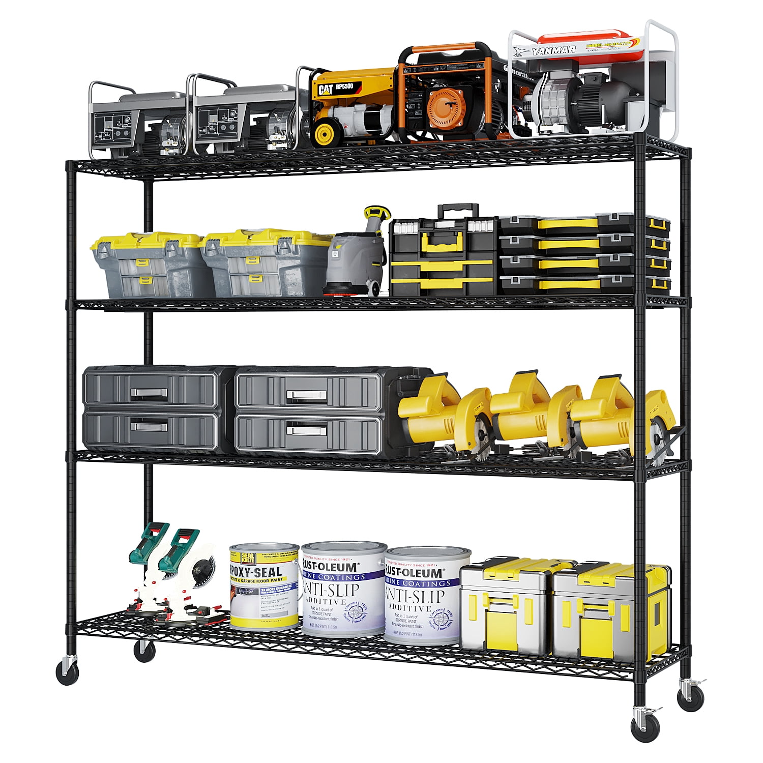 4-Tier Heavy Duty Rolling Display Rack Adjustable Shelves Iron Storage ...