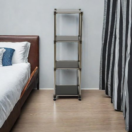 4-Tier Heavy Duty Stainless Steel Storage Shelving Unit, 100lbs/Shelf (49" H x 14.9" W x 13.7" D) for Indoor/Outdoor Organization, Modular Rack, Extremely Durabl (Black)
