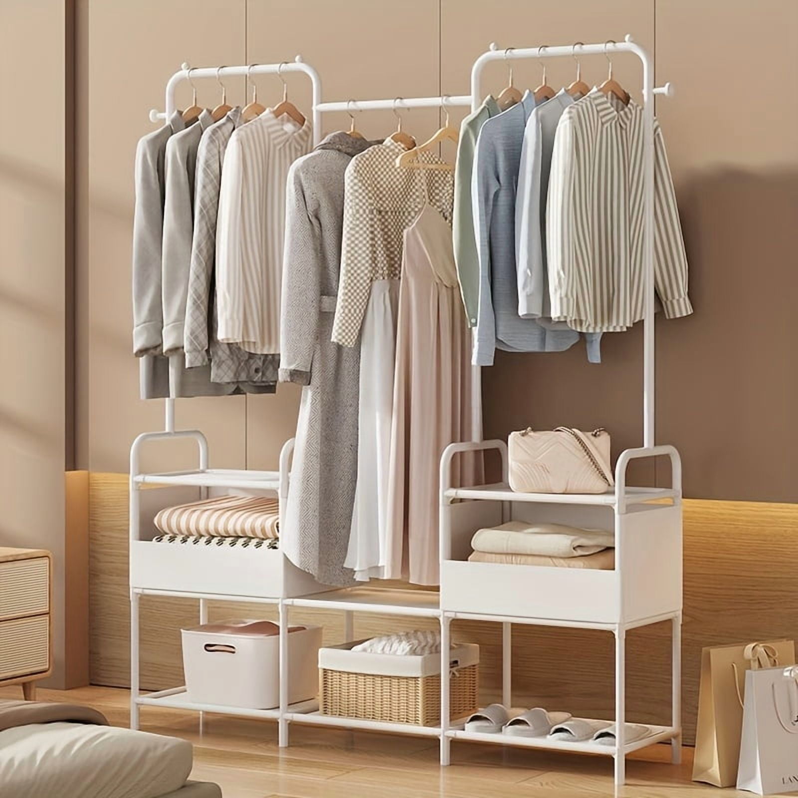 4-Tier Heavy-Duty Stainless Steel Wardrobe Rack - Reinforced Hanging ...