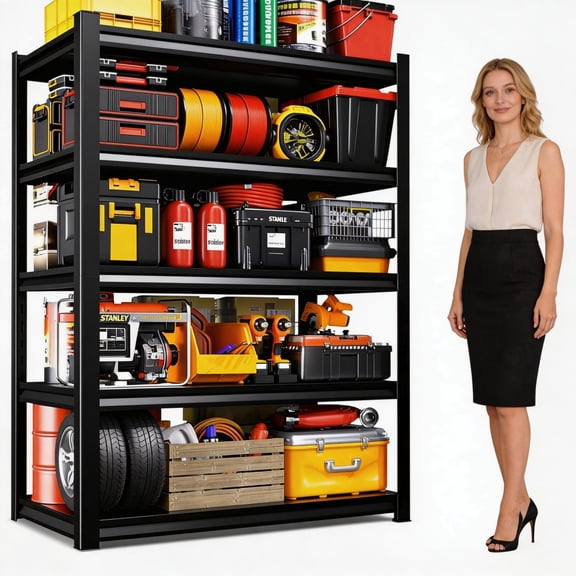 3000 lb Heavy Duty Metal Shelving Unit, Black 5-Tier Adjustable Garage Rack with Tool-Free Assembly, Industrial Organizer for Basement, Garage, Storage | 72" H, 36" W