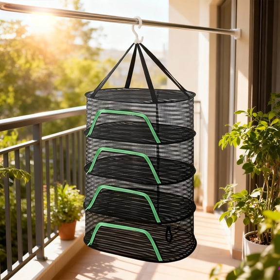 4-Tier Herb Drying Rack with Zipper, 27.6 x 19.7 in / 70 x 50 cm Foldable Mesh Drying Rack, Large Capacity Hanging Drying Net for Herb, Clothes, Sweater, Breathable & Gnats Prevention