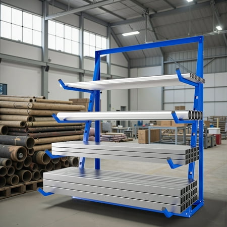 4 Tier Horizontal Lumber Storage Rack, Alloy Steel Pipe Organizer Support Rack, 1000LBS Load Capacity Free Standing Bar Storage Cantilever Rack for Basement Workshop Garage