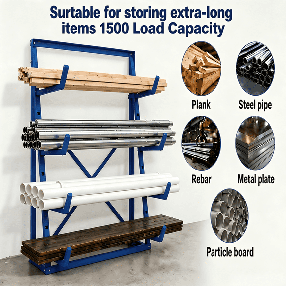 4 Tier Horizontal Storage Rack,1500 lbs Load Capacity Lumber Storage Rack,Adjustable Pipe Rack,Utility Cantilever Rack for Garage Warehouse