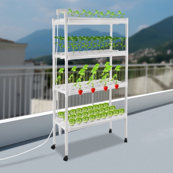 4-Tier Hydroponic Growing System, 108 Holes Indoor Garden Kit with Timer & Pump, Vertical PVC-U Hydroponics for Vegetables, Herbs, Flowers - Home Office Use