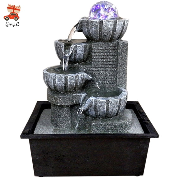 4-Tier Indoor Water Fountain Waterfall Home Decor with LED Lights & Crystal Ball