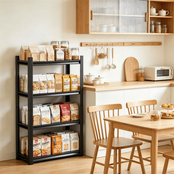 4-Tier Industrial Baker's Rack, Heavy Duty Metal Baking Rack, Black Kitchen Storage, Rust-Resistant, Adjustable Microwave Stand, 2500lbs, Easy Assembly, Sturdy Shelving for Baking Coffee Bar Pantry