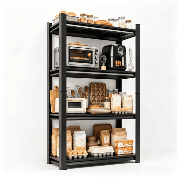 4-Tier Industrial Baker's Rack, 44"H Utilitily Kitchen Storage, Heavy Duty Metal Shelf, Rust-Resistant, Adjustable Microwave Stand, 2500lb, Sturdy Wrapped Column, Ideal for Baking, Coffee Bar, Home