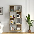 thumbnail image 1 of 4-Tier Industrial Bookcase, Rustic Wood and Metal Frame, Asymmetrical Shelf Design, Display Storage Shelf for Living Room, Home Office, Small Space, 1 of 11