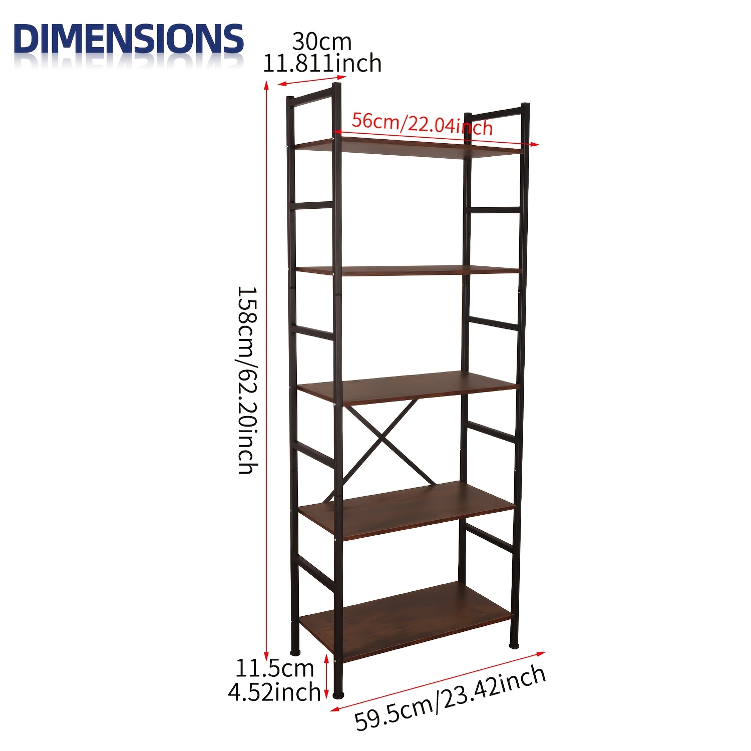 4-Tier Industrial Bookshelf - 11 Adjustable Shelves - Rustic Vintage