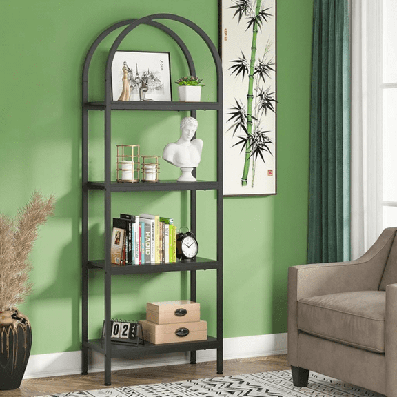 4-Tier Industrial Bookshelf, 120LBS Max Load, E1 Particleboard + Metal Frame, Multi-Functional for Home, Office, Balcony