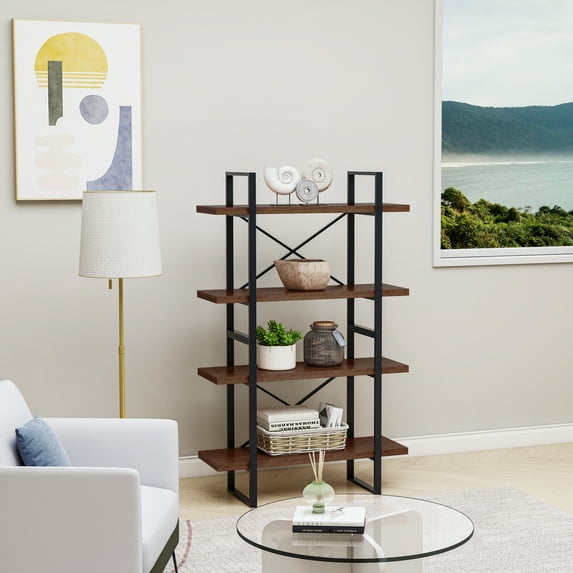 4-Tier Industrial Open Wider Etagere Bookcase Metal Frame Wood Shelves for living room - 35.4*12.5*56.7 inches