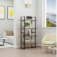 thumbnail image 1 of 4-Tier Industrial Open Wider Etagere Bookcase Metal Frame Wood Shelves for living room, 1 of 7