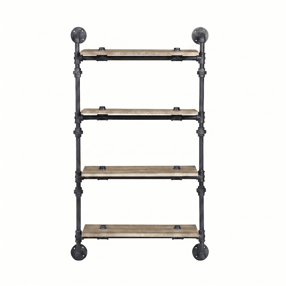 4-Tier Industrial Pipe Shelf, 47-inch Wall Mounted Floating Bookshelf