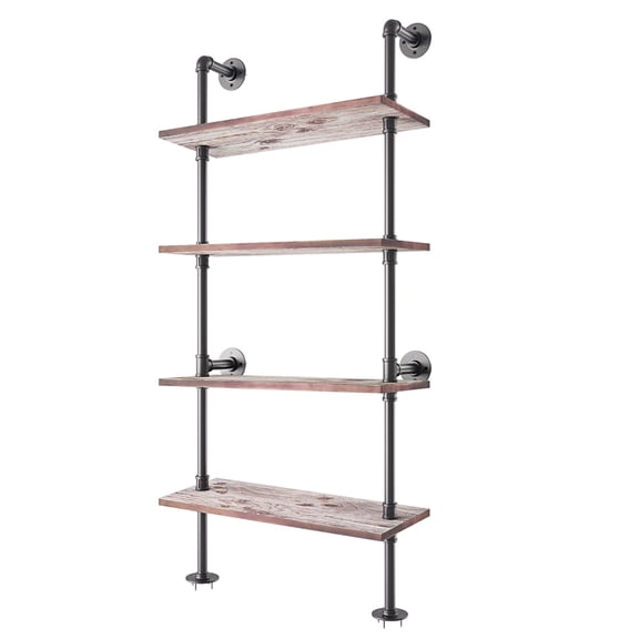 4 Tier Industrial Pipe Solid Wood Ladder Shelf With 24 Planks Rustic Wall Mounted Storage For Living Room