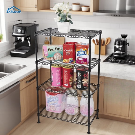 Heavy-Duty 4-Tier Industrial Welded Wire Shelving Unit - Adjustable Storage Solution for Kitchen, Garage, Pantry & More