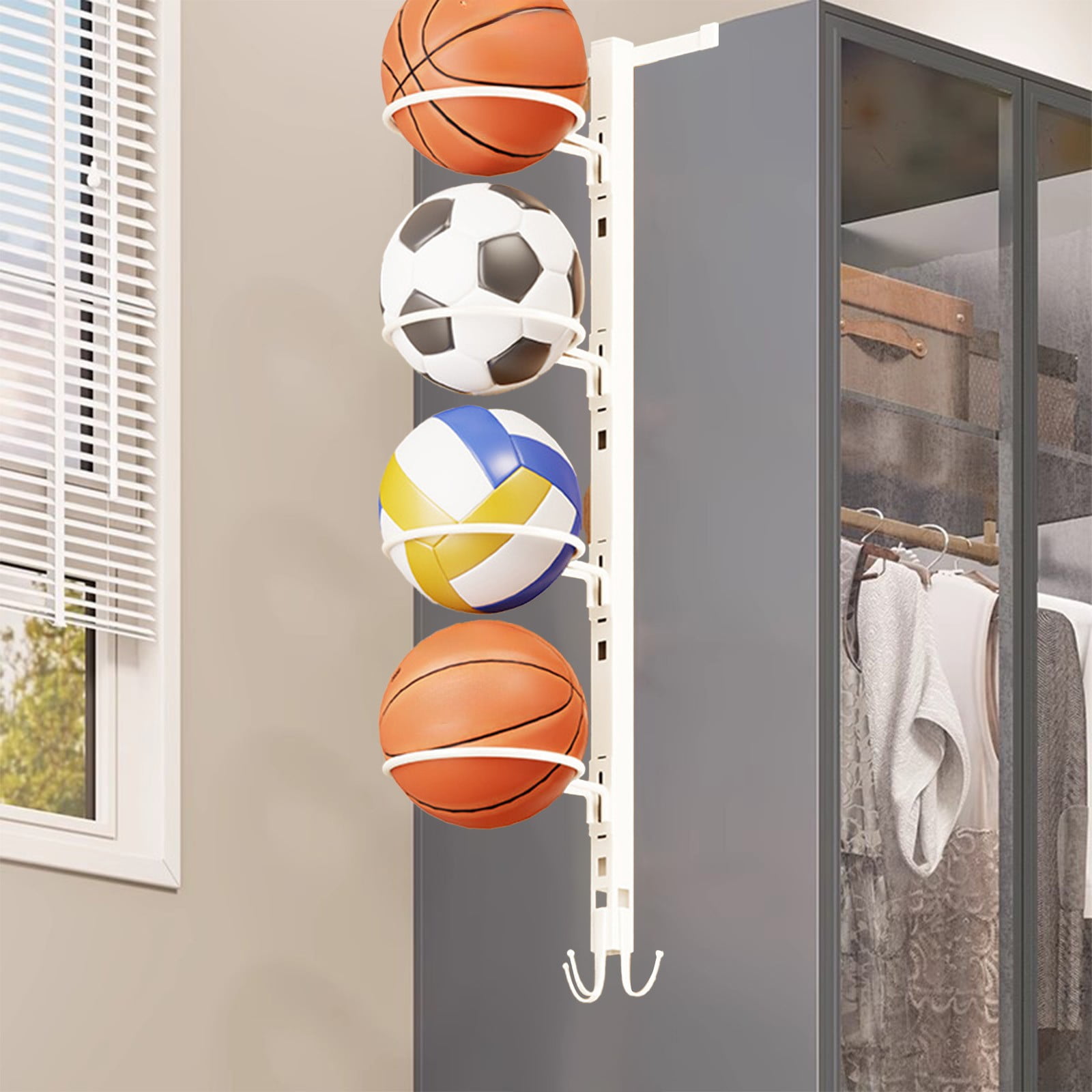 4-Tier Iron Basketball Rack with Ball Storage, Sports Equipment ...