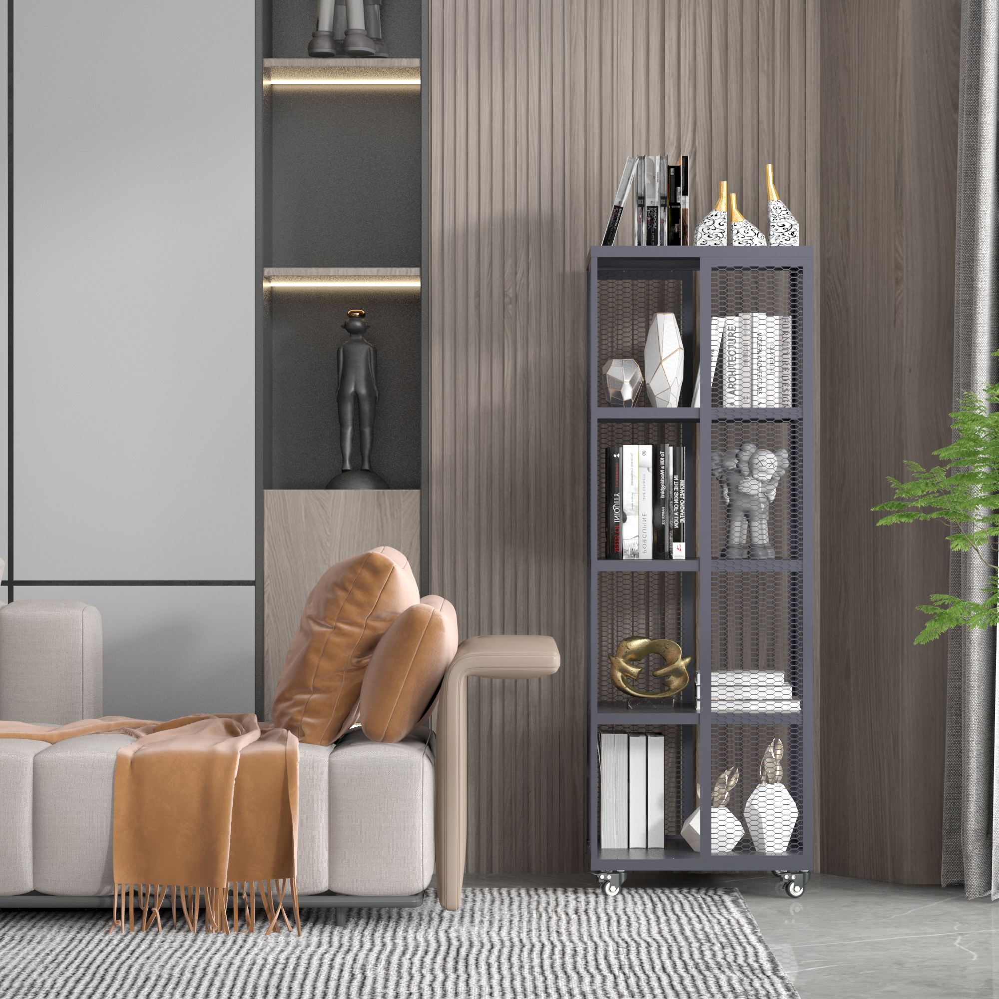 4 Tier Iron Bookcase Industrial Tall Bookshelf Free Standing Display Shelf With Metal Frame