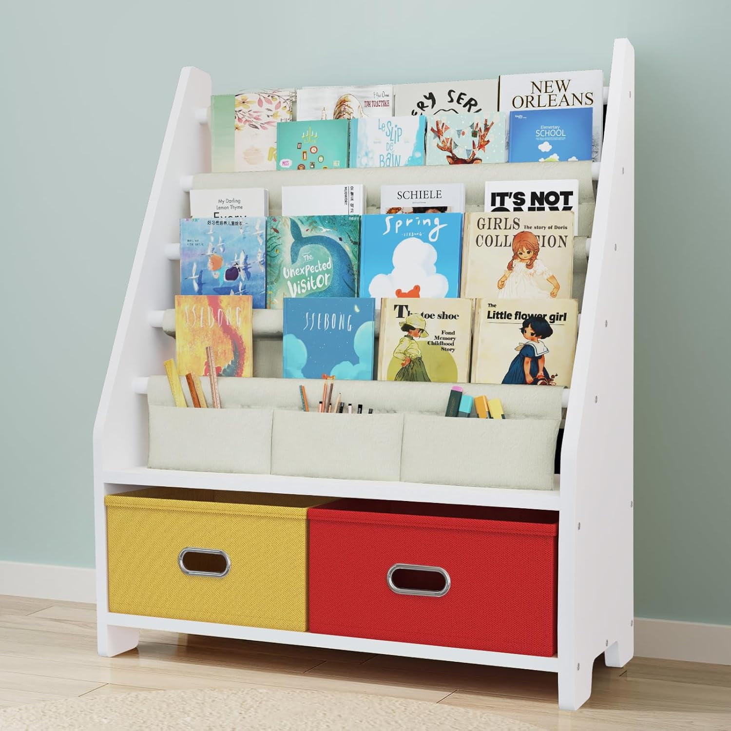 4 Tier Kids Book Shelf, Wooden Kids Book Rack, White Kids Bookshelf ...