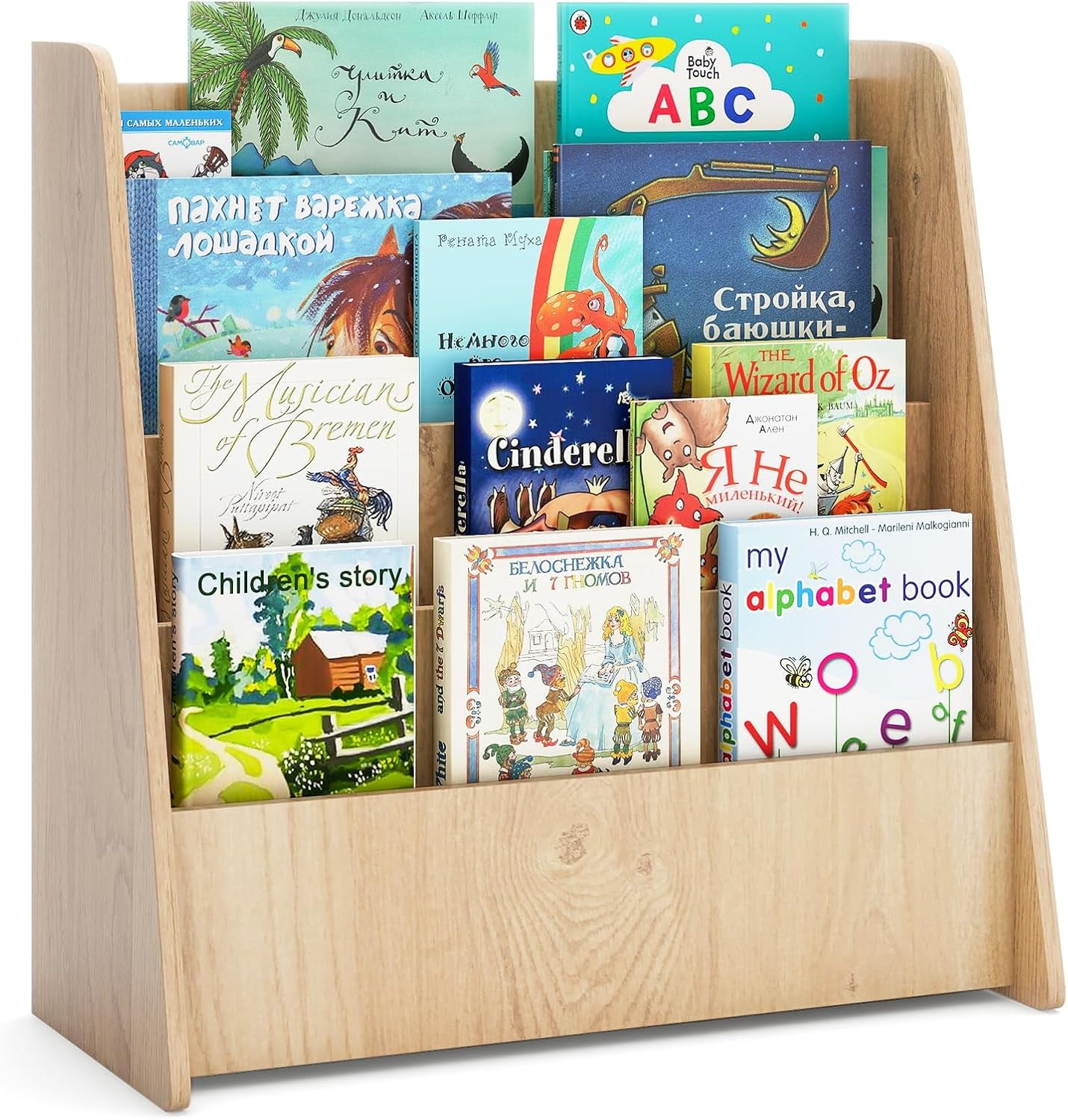 4-Tier Kids Bookshelf, Front Facing Children Bookcase with Deep ...