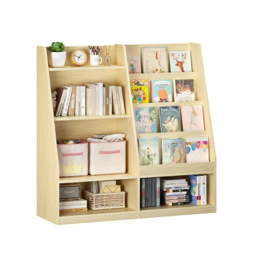 4-Tier Kids Bookshelf and Toy Storage Organizer, Wooden Children's Bookcase with 2 Shelves & Toy Bin, Book Display Stand for Kids Room, Playroom & Nursery, White