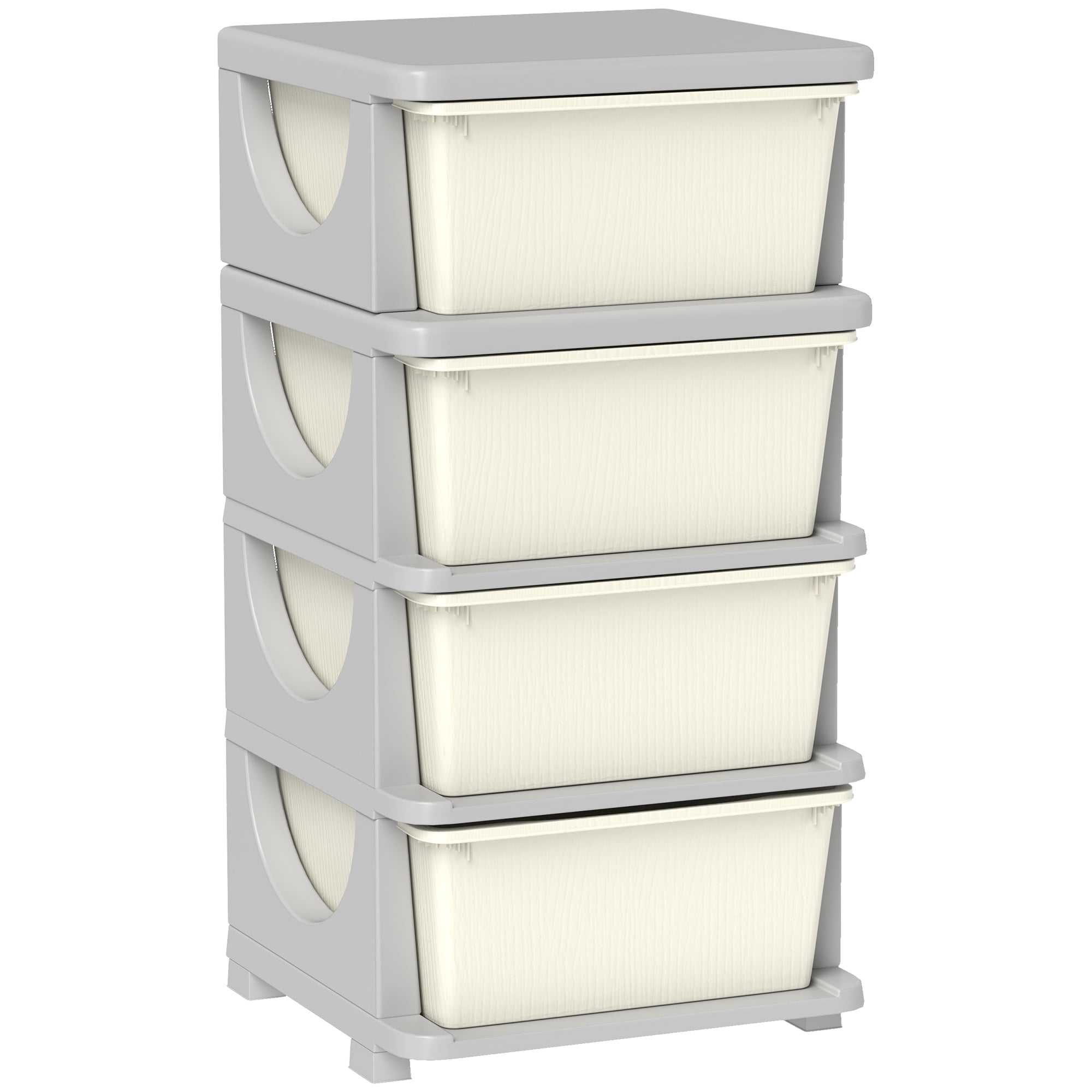 4 Tier Kids Storage Unit, 4 Drawer Chest Toy Organizer Plastic Bins for Kids Bedroom Nursery Kindergarten Living Room for Boys Girls Toddlers, Cream White