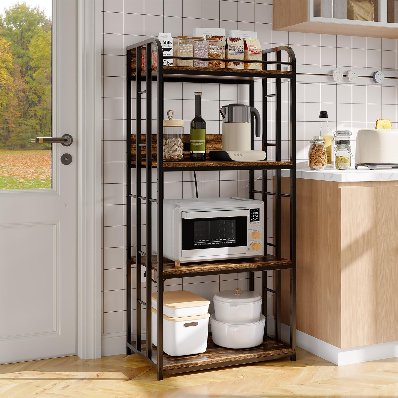 4-Tier Kitchen Baker's Rack with Power Outlet,Microwave Oven Stand with