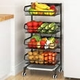 thumbnail image 1 of 4-Tier Kitchen Snack Cart with Wheels – Versatile Rolling Storage Cart for Pantry, Utility Rooms – Adjustable Metal Wire Fruit & Vegetable Basket Rack (Black Without cart Handle, 4-Tier), 1 of 15