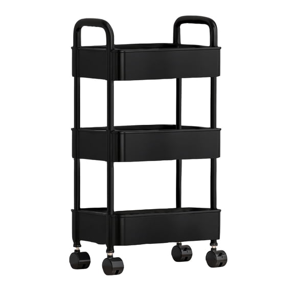 4 Tier Kitchen Storage Cart with Armrests,Slim Rolling Utility Cart for Bathroom Toiletries,Living Room Snack St,Book Toy Organizer with Ventilated Shelves Easy Move Casters Black