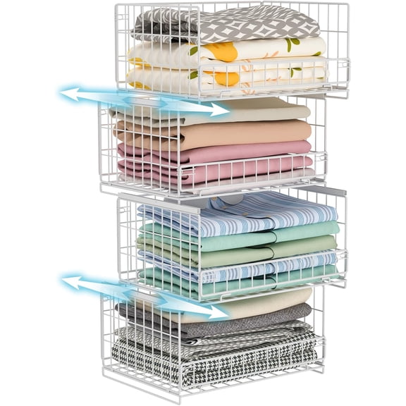 4-Tier Kitchen Storage Cart Metal Snack Cart Adjustable Fruit Basket on Wheels Stand Baskets for Potato Onion Produce White