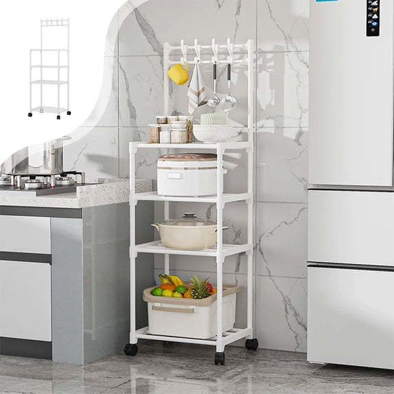 4-Tier Kitchen Storage Cart with Wheels | Multi-Purpose Organizer Shelf for Kitchen, Bathroom & Living Room | 51.18x16.14x11.81 Inches | White or Black