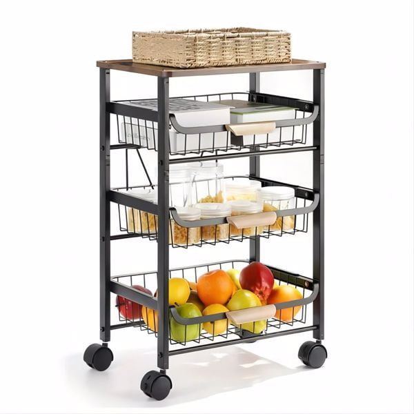 4 Tier Metal Mesh Rolling Utility Cart Storage Cart Kitchen Cart